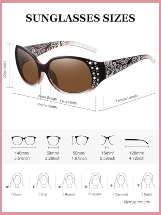 Polarized Wrap Around Sunglasses with Rhinestone Design UV400 Protection main image 6